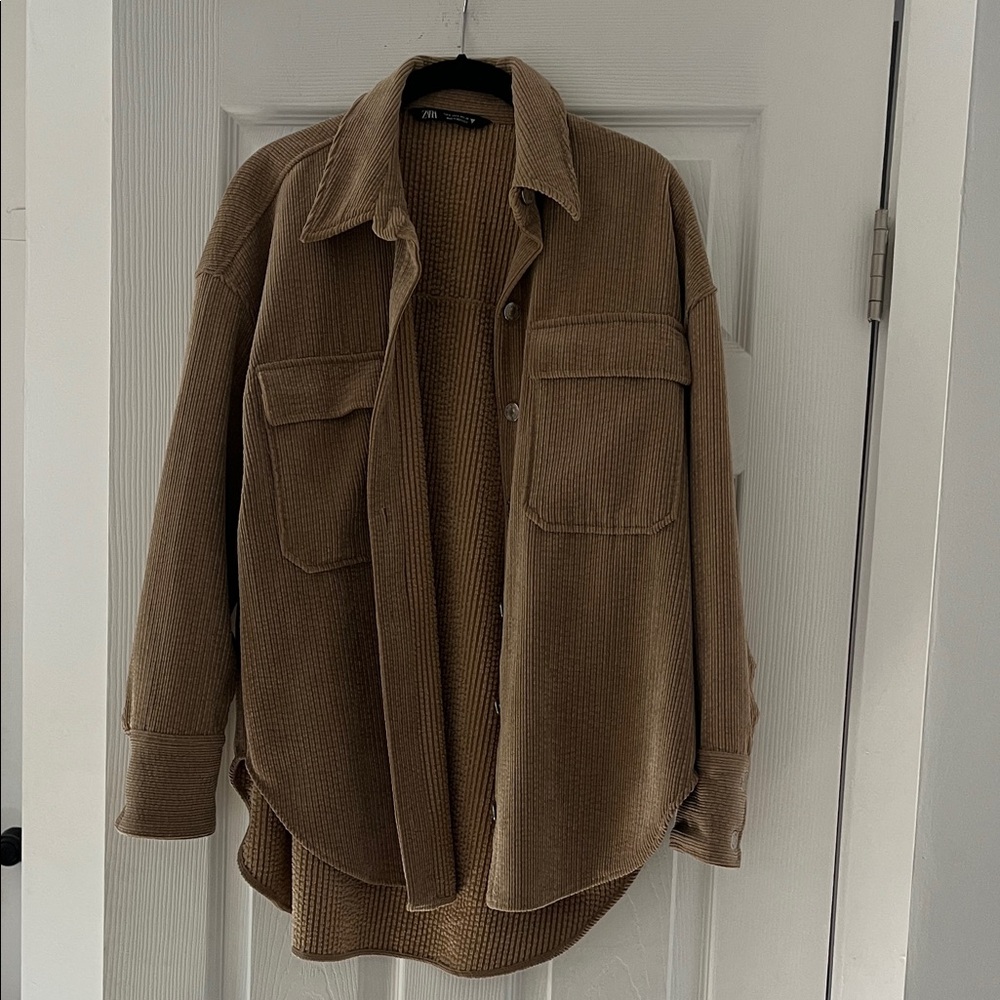 Zara women’s Tan Corduroy Shirt Jacket